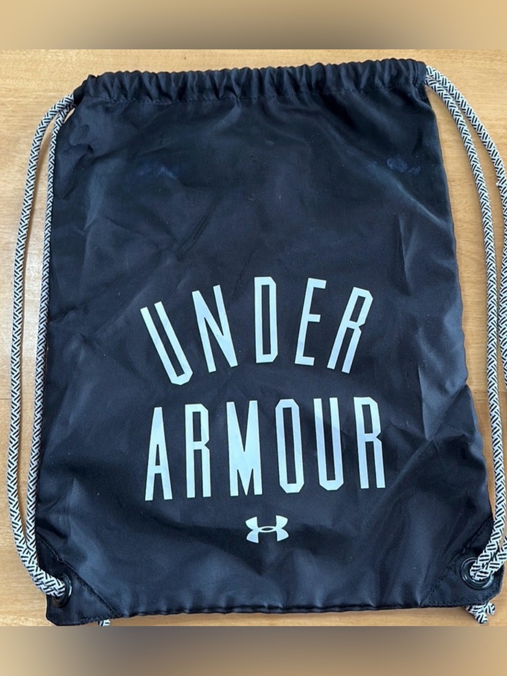 Under Armour Drawstring Sackpack Backpack Black White Logo Gym Cinch Bag